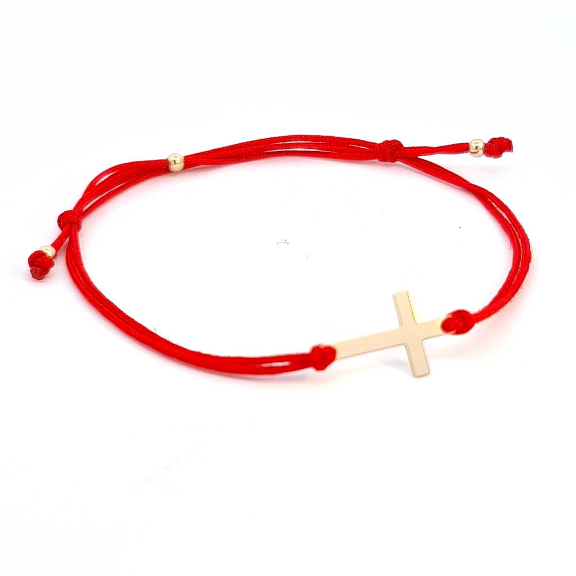 Handcrafted 14k Gold Cross Bracelet with Red Macrame Cord