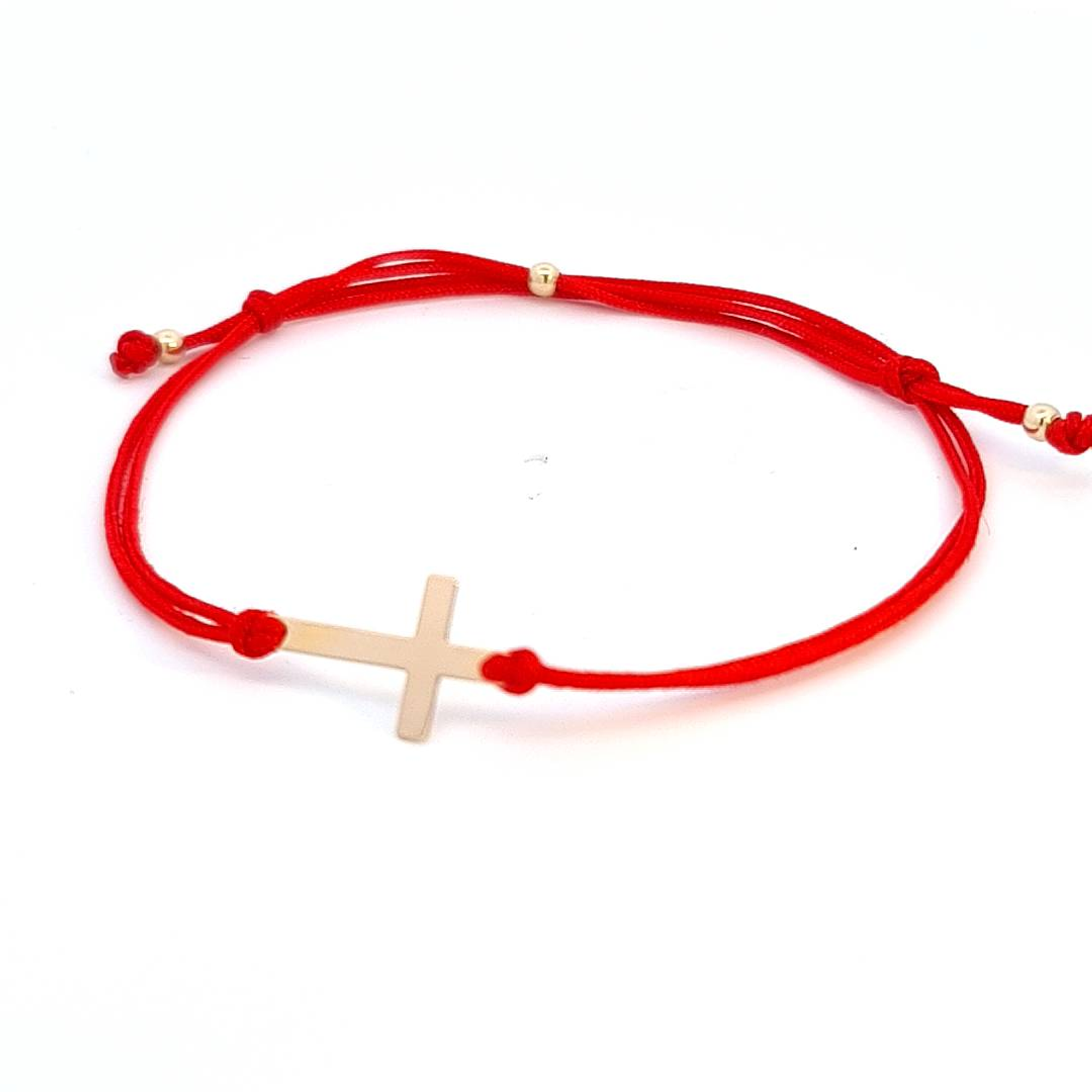 Adjustable 14k Gold Bracelet with Red Cord and Gold Beads