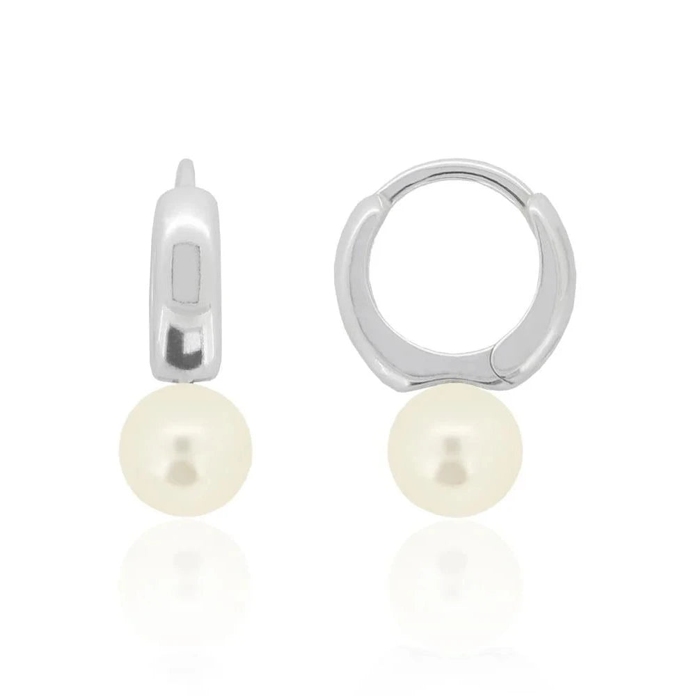 8mm cream crystal pearl hoop earrings in sterling silver, hypoallergenic