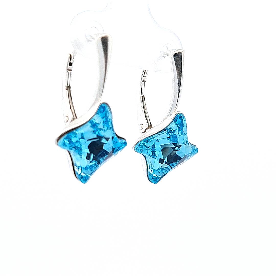 Hand-Finished Sterling Silver Silver Twister Crystal Earrings with Aquamarine