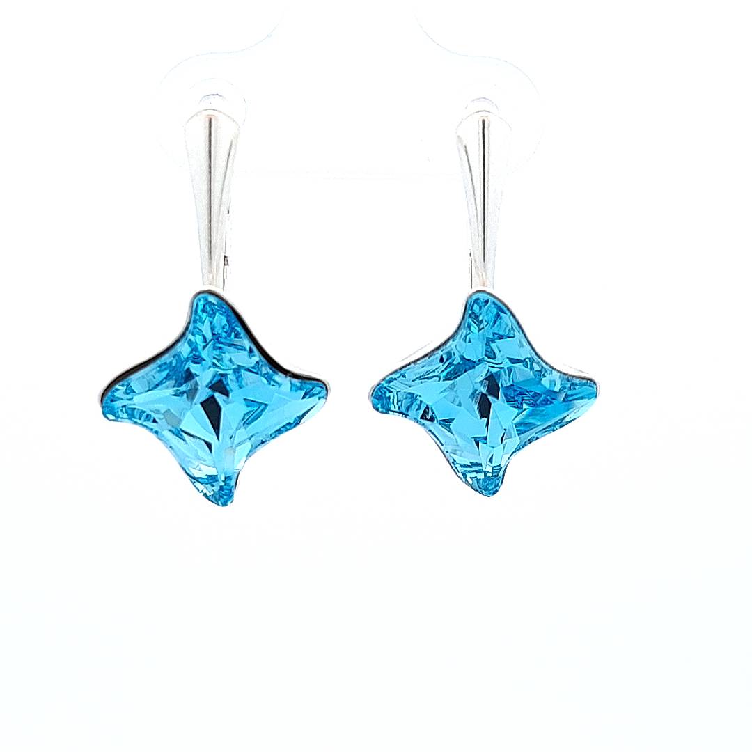 Silver Twister Crystal Earrings in Sterling Silver with Aquamarine