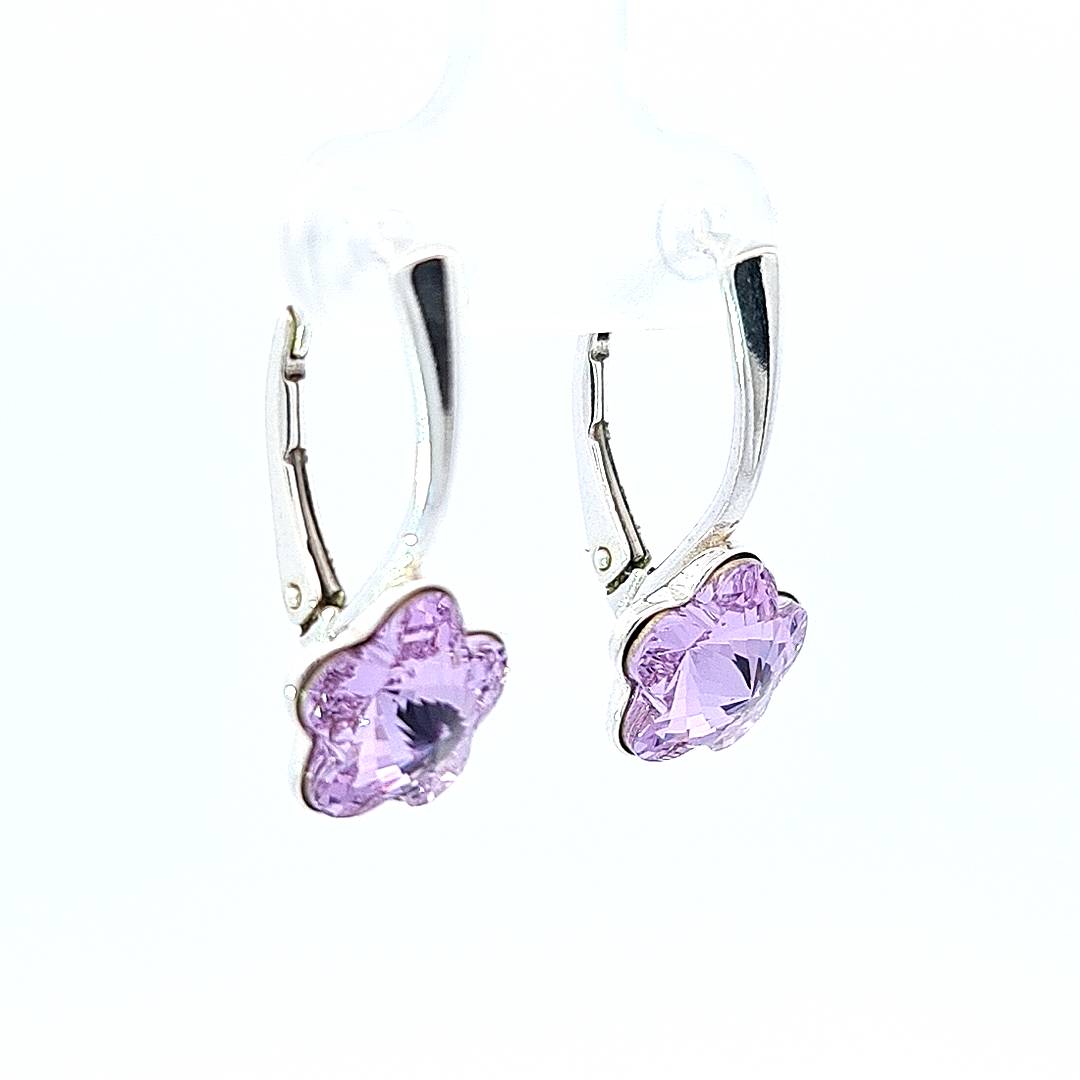 Side view of the Little Miss Collection Flower Crystal Drop Earrings in Violet for Girls and Women in Ireland