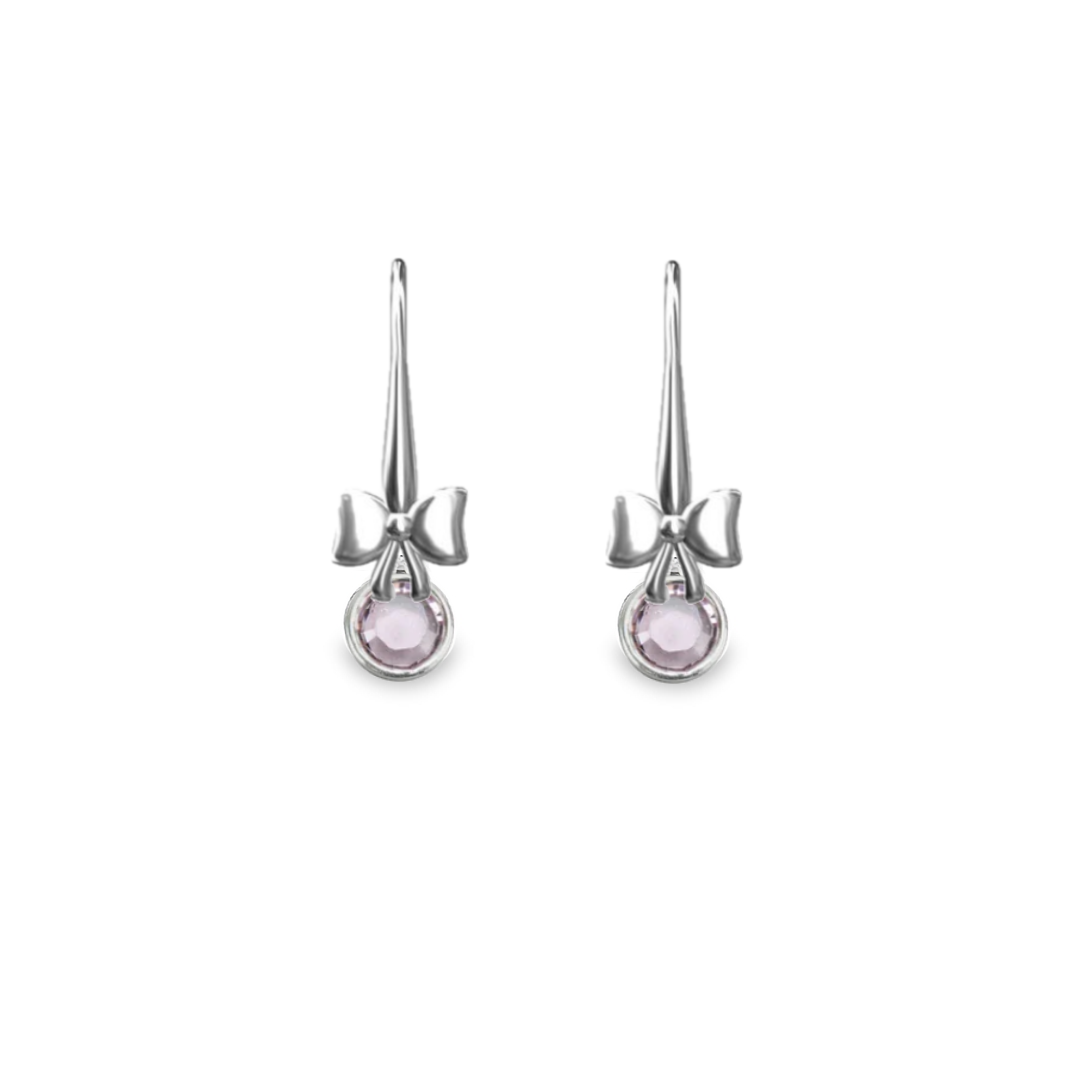 Magpie Gems' Silver Bow and June Birthstone Drop Earrings in Sterling Silver with Austrian Crystals