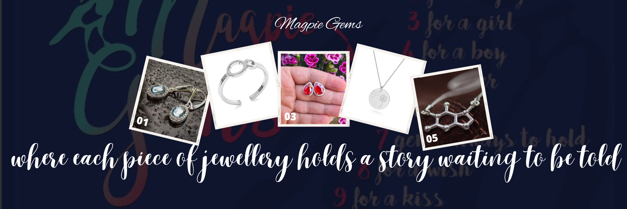 Magpie Gems Homepage Banner Featuring Elegant Handcrafted Silver Jewellery, Including Name Necklaces and Birthstone Jewellery for Women and Teenage Girls, Online Jewellery Shop in Ireland