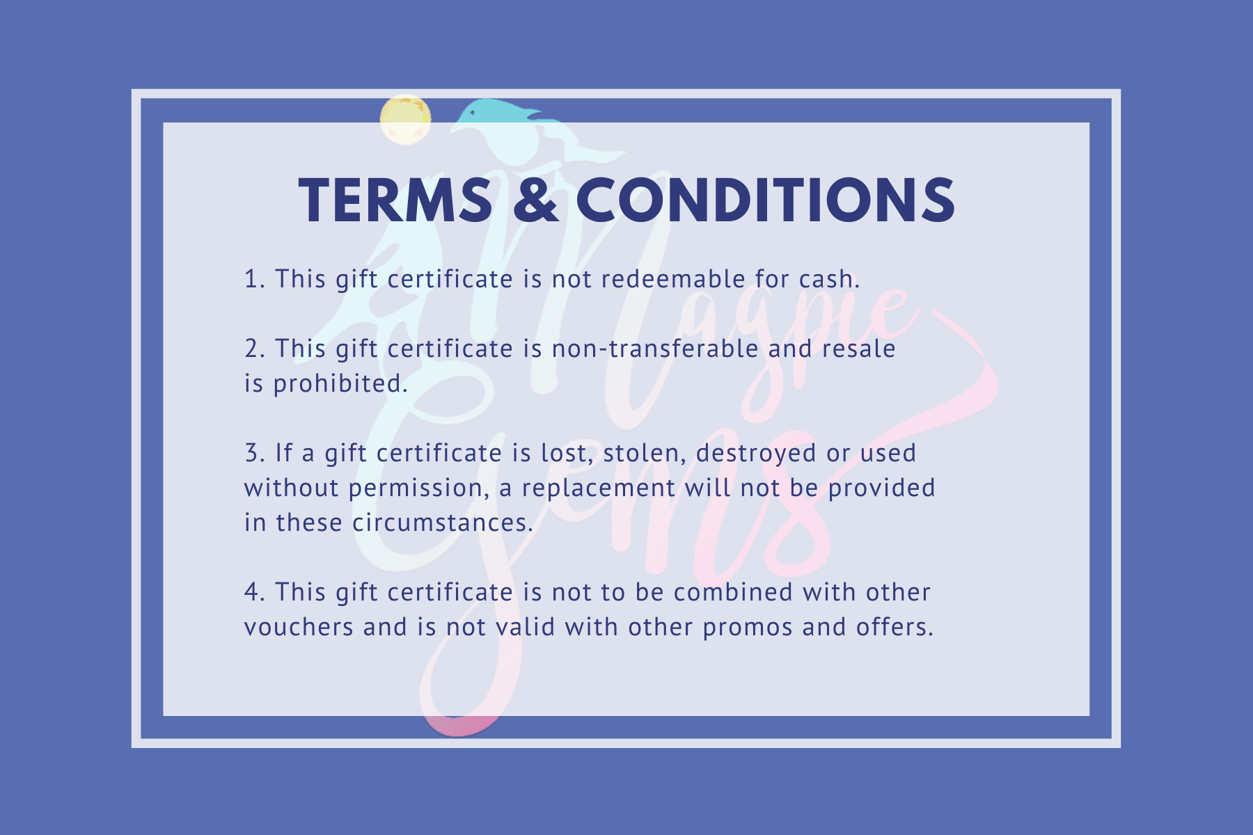 Magpie Gems' Gift Card Certificate Terms and Conditions