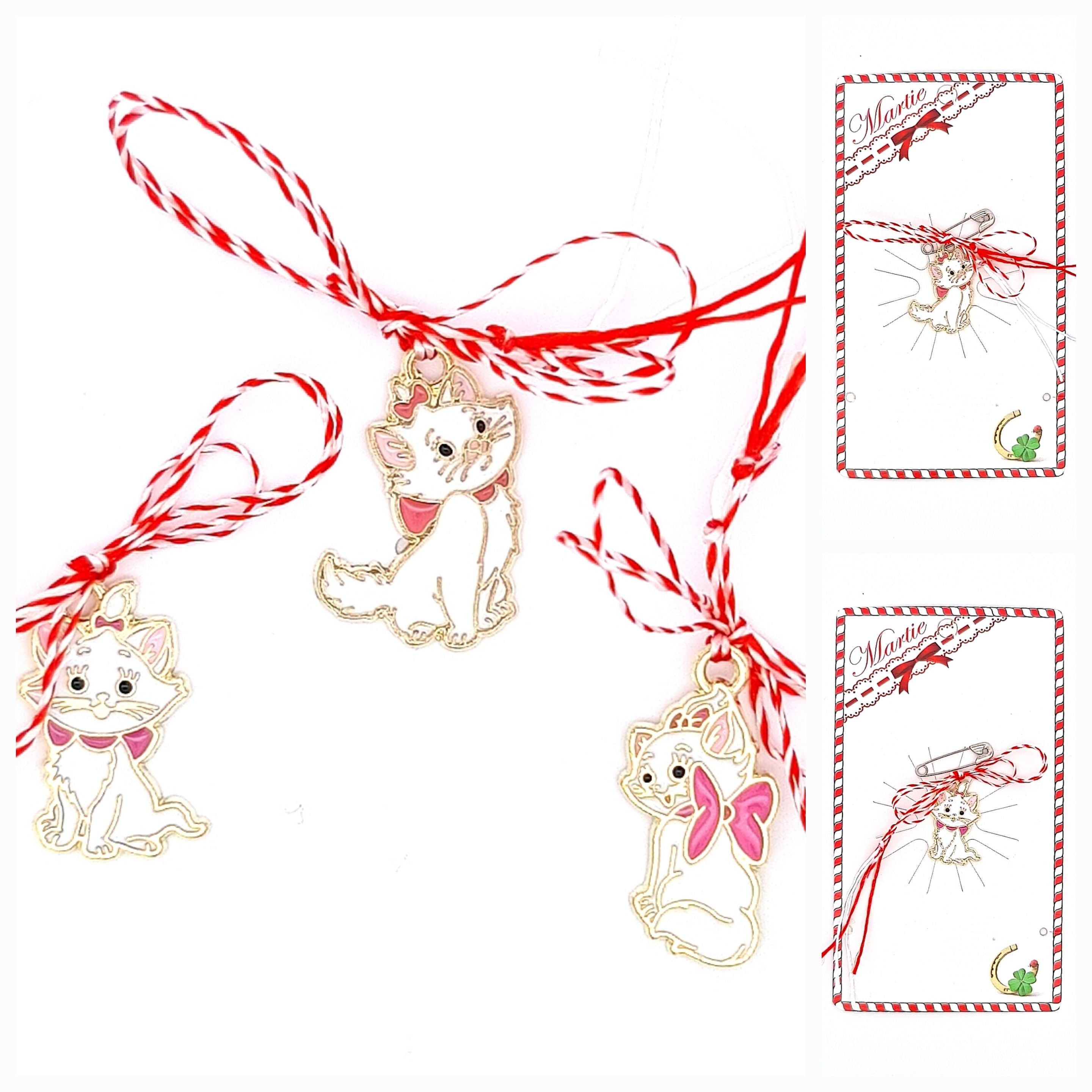 Aristocats Inspired Martisor with White Kitty and Pink Bow, Aristocats Inspired Martisor Card 