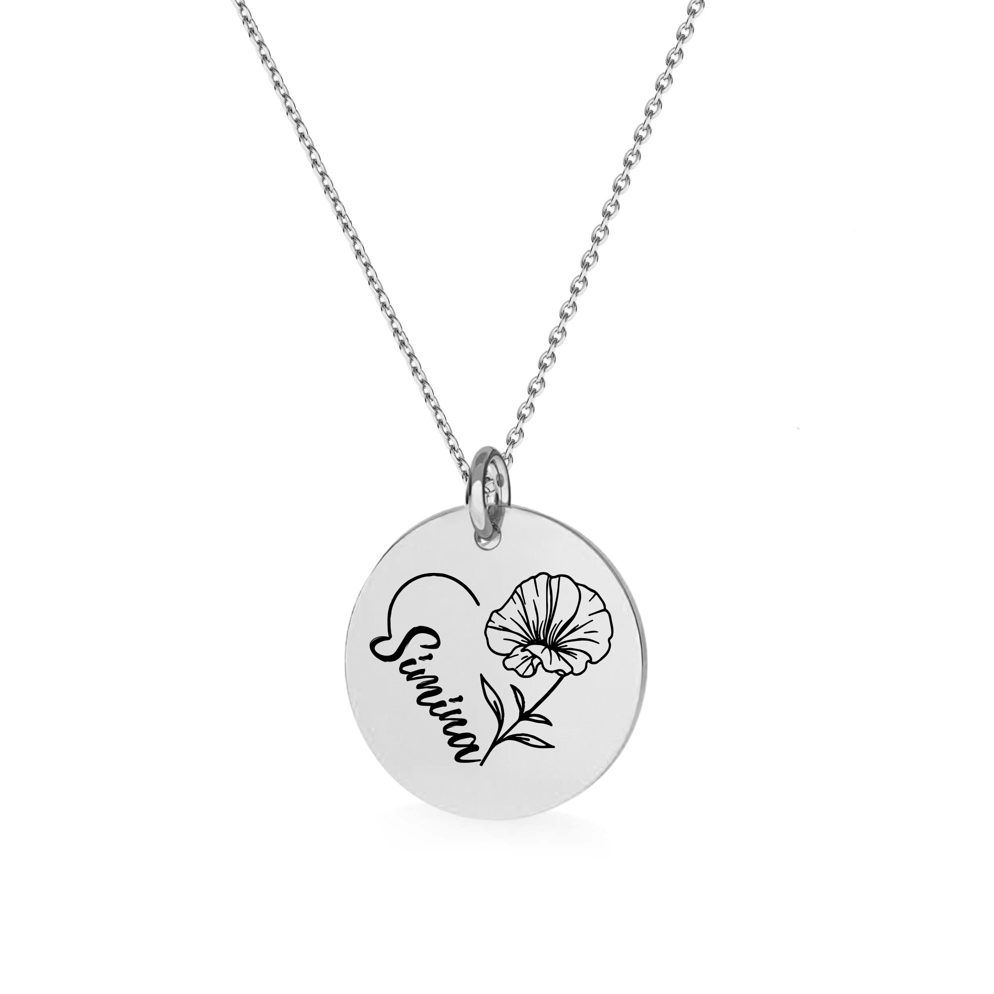 Personalised Sterling Silver Sweet Pea Birth Flower Necklace with Name Engraving - April Birthday Gift