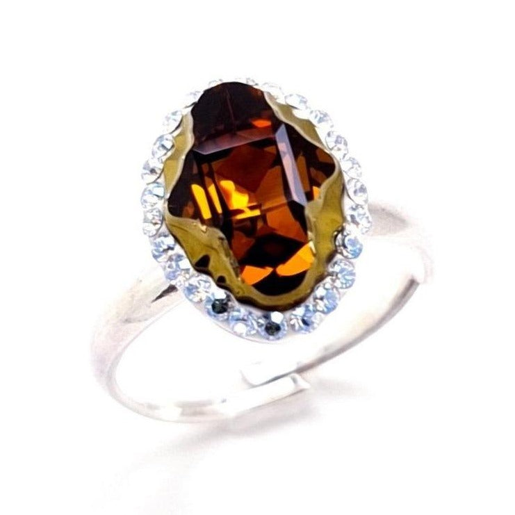 Adjustable 925 Sterling Silver Band of Amber Aura Halo Ring