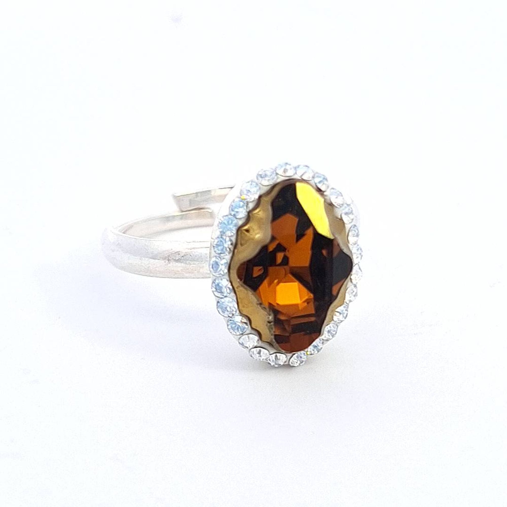 Amber Aura Halo Ring in Silver - Handcrafted Adjustable 925 Sterling Silver