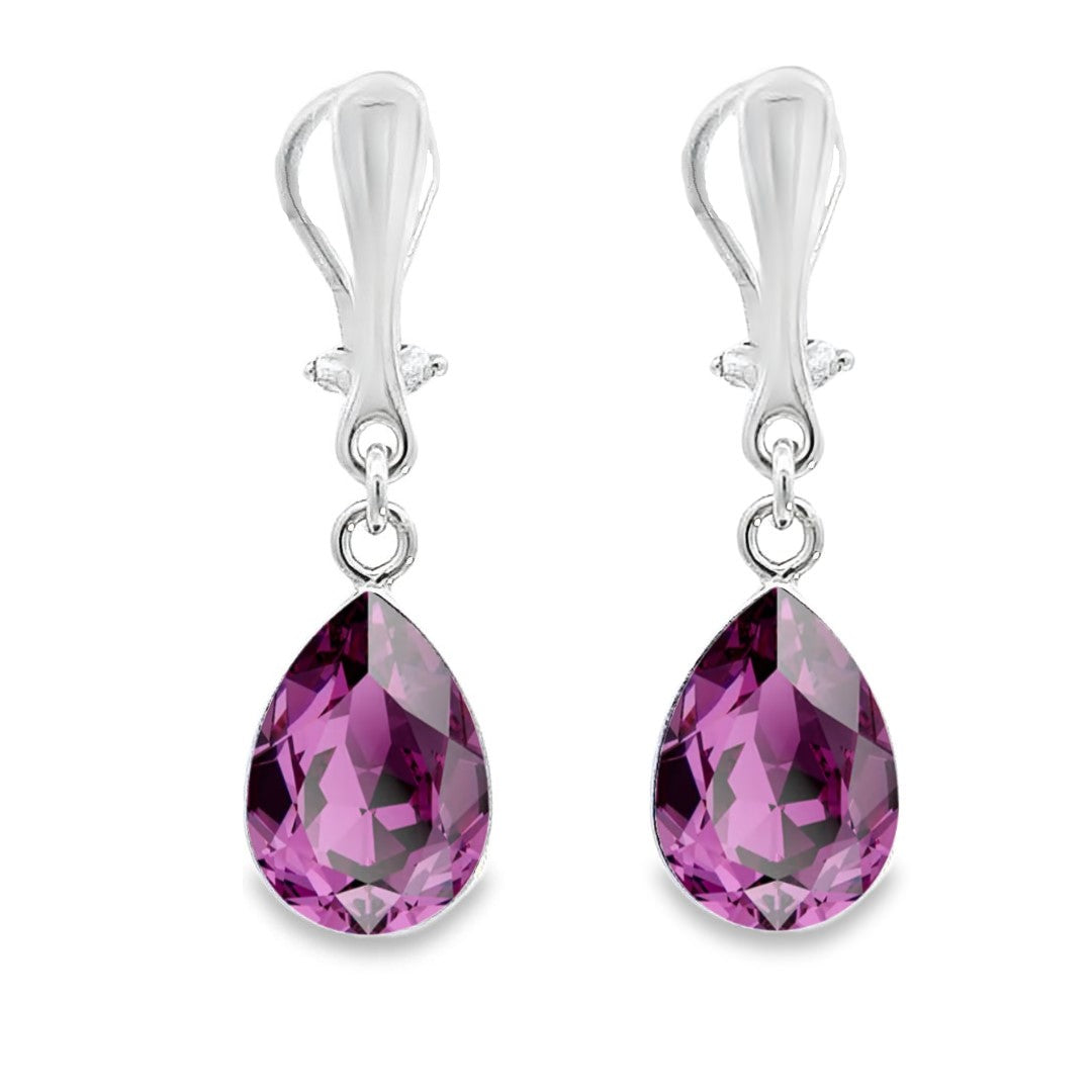 Amethist Purple Pear-Shaped Clip-On Teardrop Earrings in Sterling Silver made in Ireland by Magpie Gems