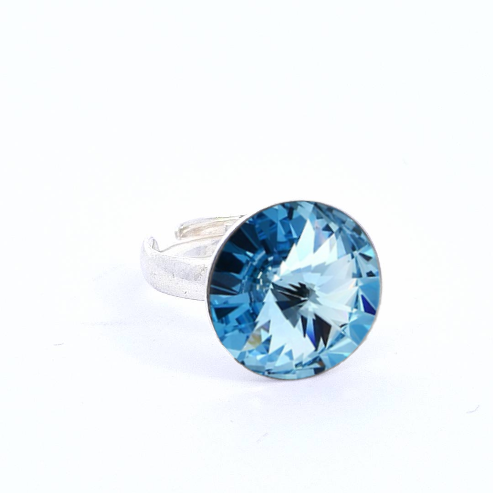 Spectra Solitaire | Nickel-Free Sterling Silver Ring with 14mm Round Rivoli Crystal