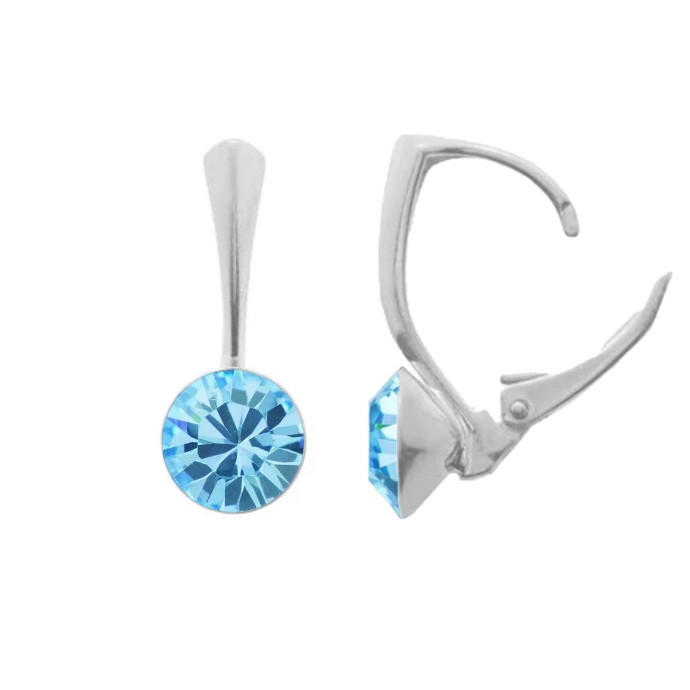 Aquamarine Round Chaton Crystal Drop Earrings in Sterling Silver