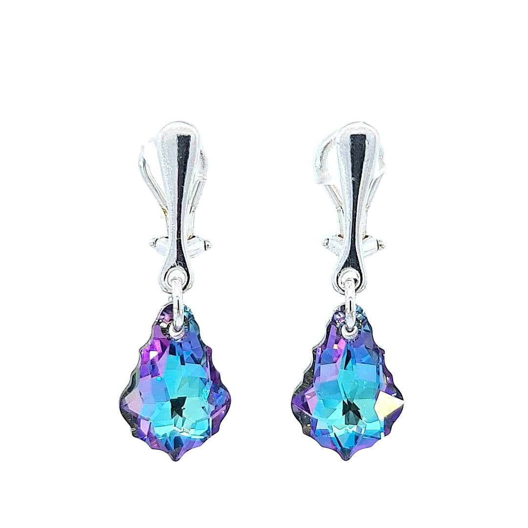 Sterling Silver Baroque Crystal Clip-On Earrings in Vitrail Light