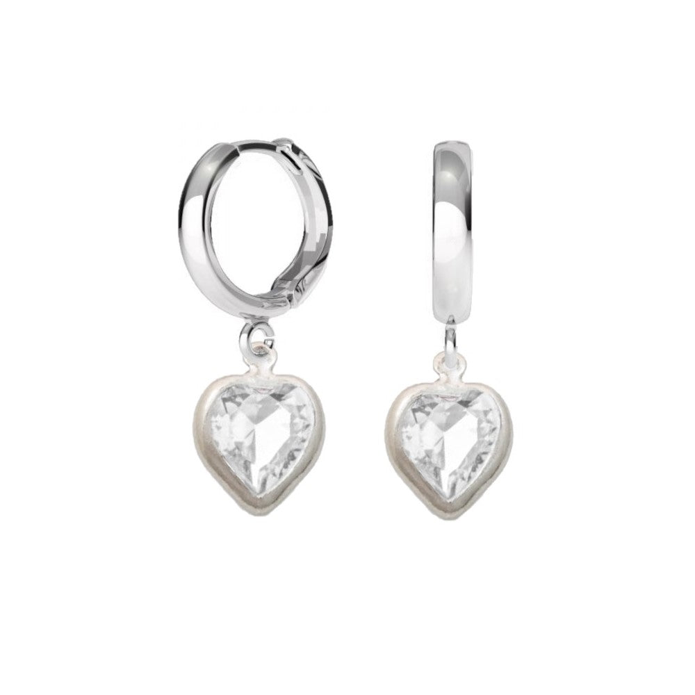 Birthstone Hoop Earrings with Diamond-like Crystal Clear Heart Charm for April