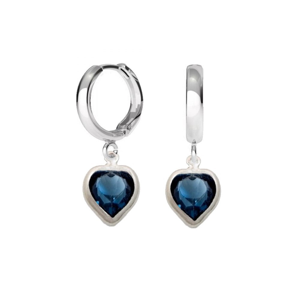 Birthstone Hoop Earrings with Turquoise-like Montana Blue Heart Charm for December