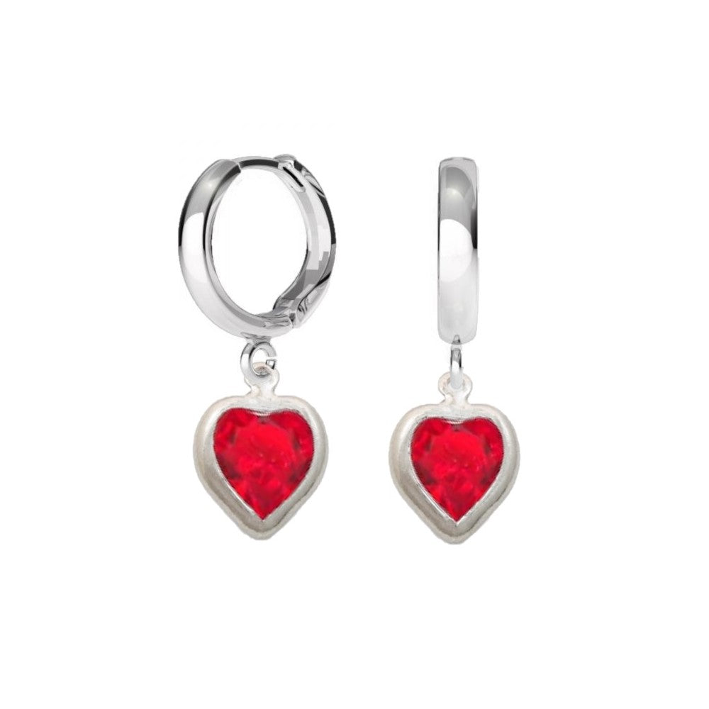 Birthstone Hoop Earrings with Light Siam Heart Charm for January