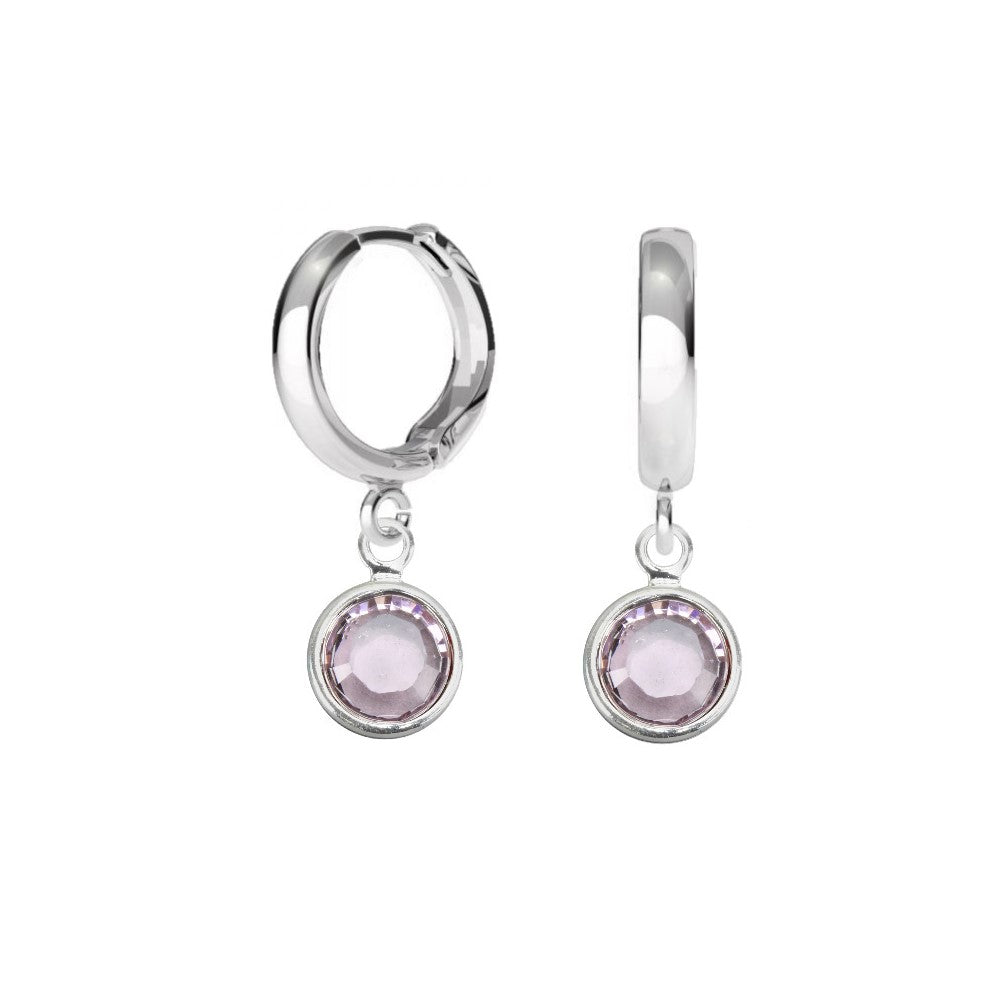 Birthstone Hoop Earrings with Light Amethyst Crystal Charm for June