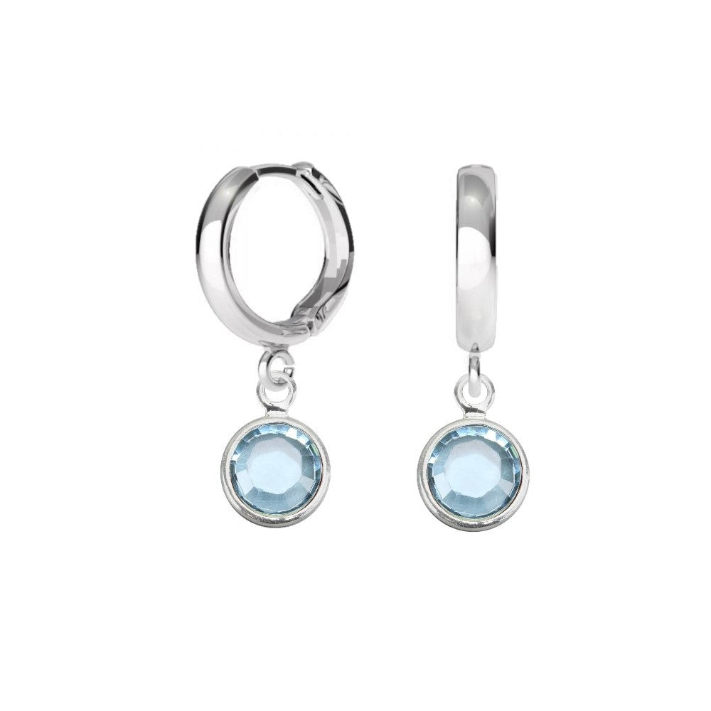 Birthstone Hoop Earrings with Aquamarine Crystal Charm for March