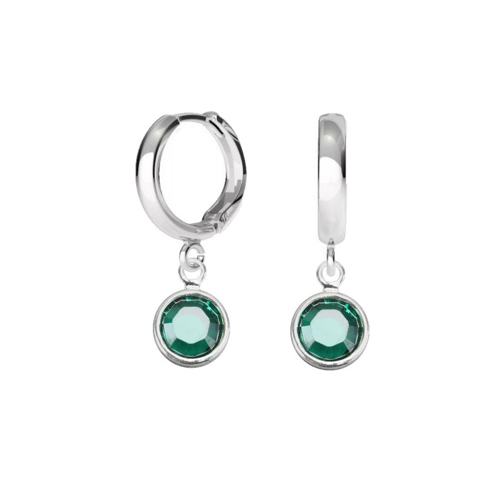 Birthstone Hoop Earrings with Emerald Crystal Charm for May