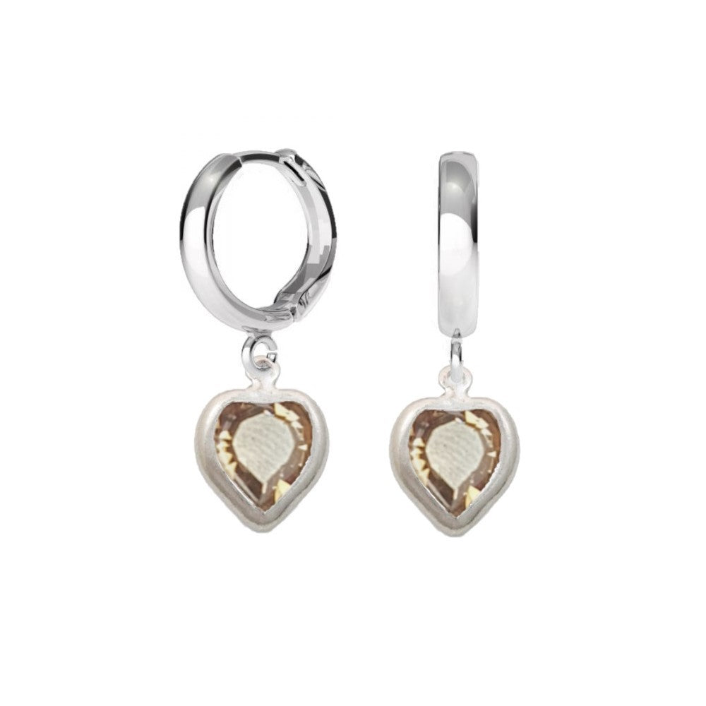 Birthstone Hoop Earrings with Golden Topaz Heart Charm for November