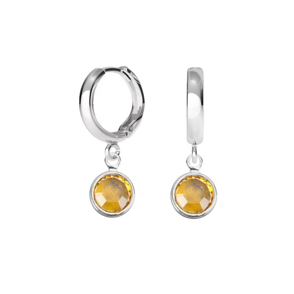 Birthstone Hoop Earrings with Topaz Crystal Charm for November