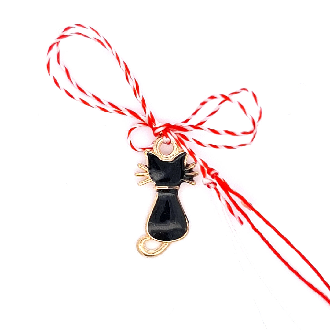 Black Cat Enamel Martisor on White Background