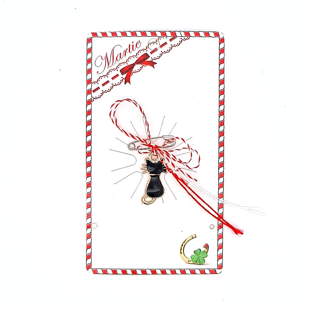 Black Cat Enamel Martisor on Card