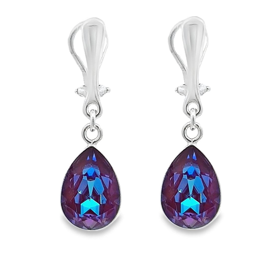 Burgundy DeLite Clip-On Teardrop Earrings in Sterling Silver