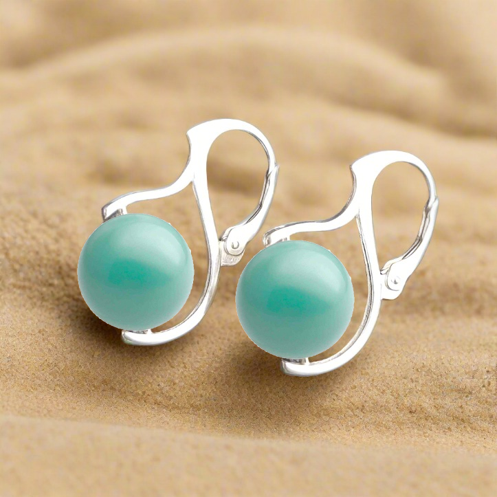 Classic Pearl Drop Earrings in Sterling Silver with Jade Green Pearl