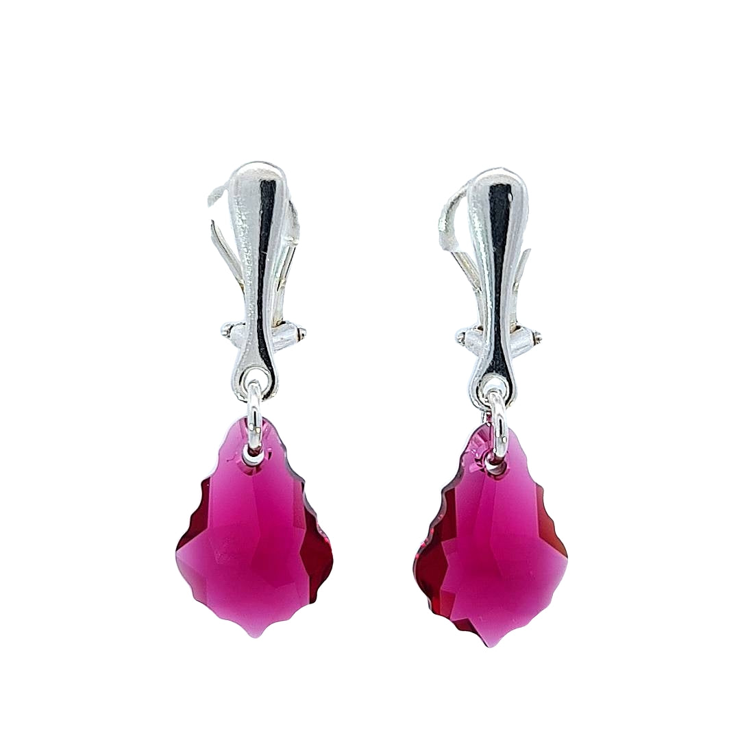 Elegant Ruby Coloured Baroque Clip-On Earrings for Women