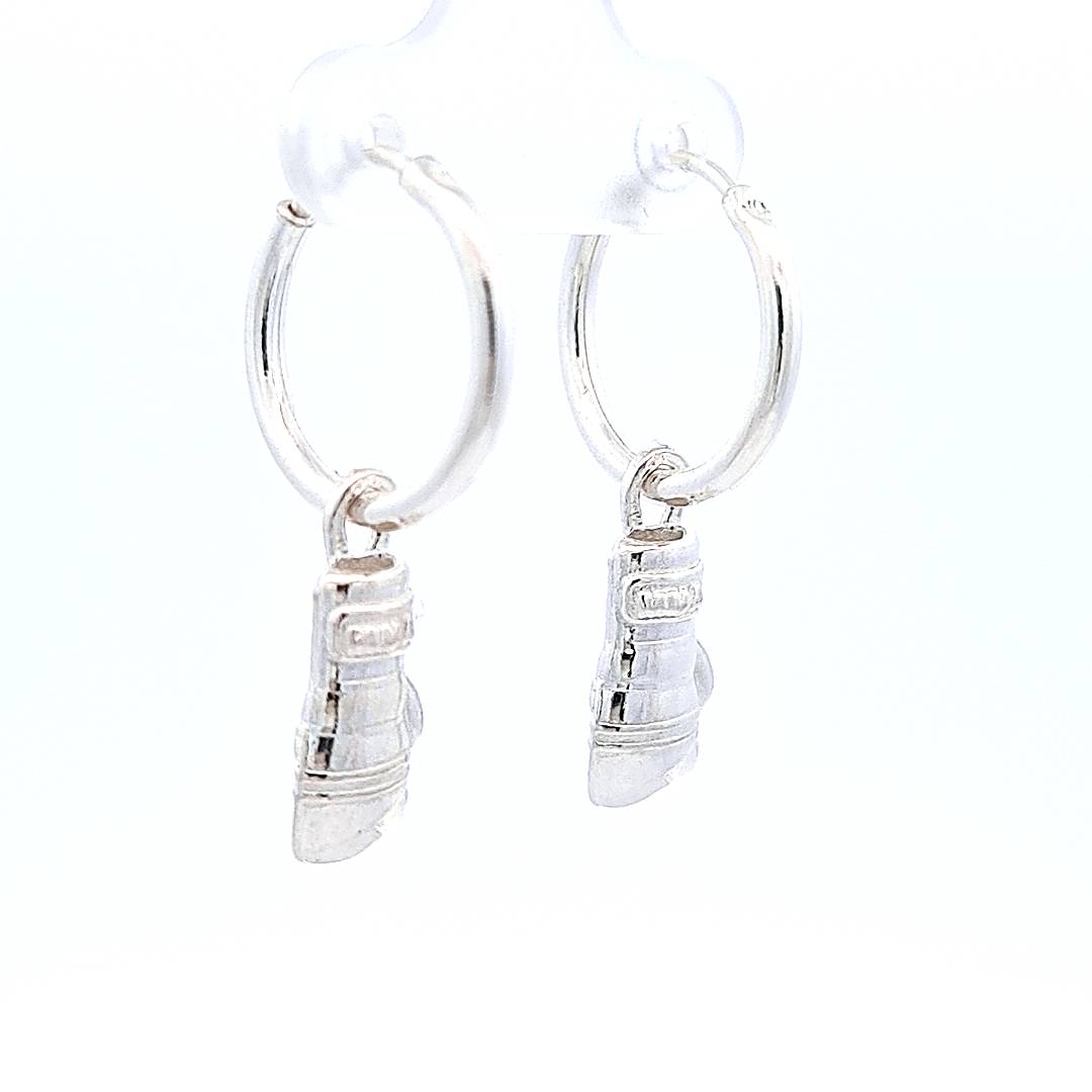 Side View Close-up of MMA Gloves Charm Hoop Earrings