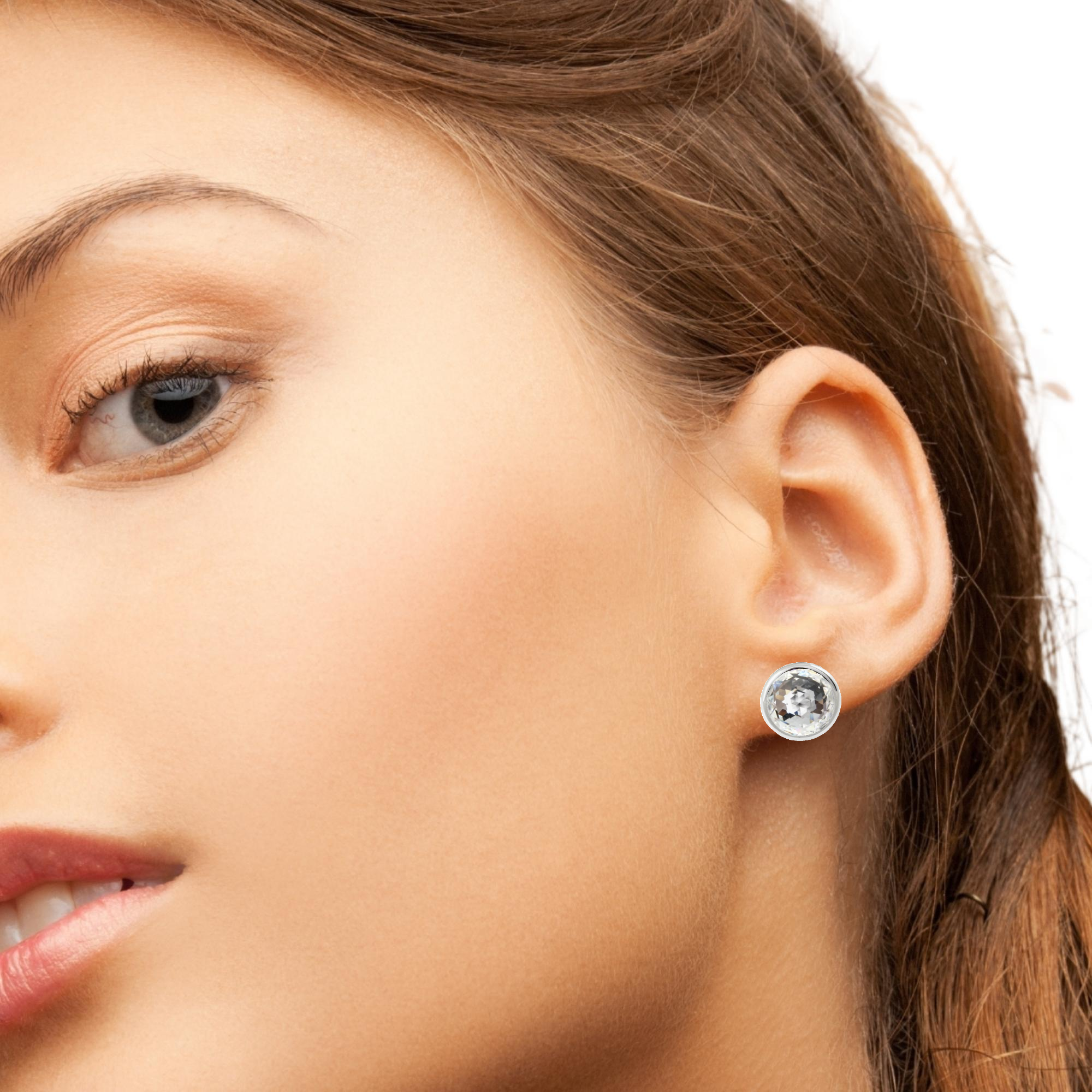 Women wearing the Crystal Clarity Rose-Cut Clip-On Earrings in Sterling Silver