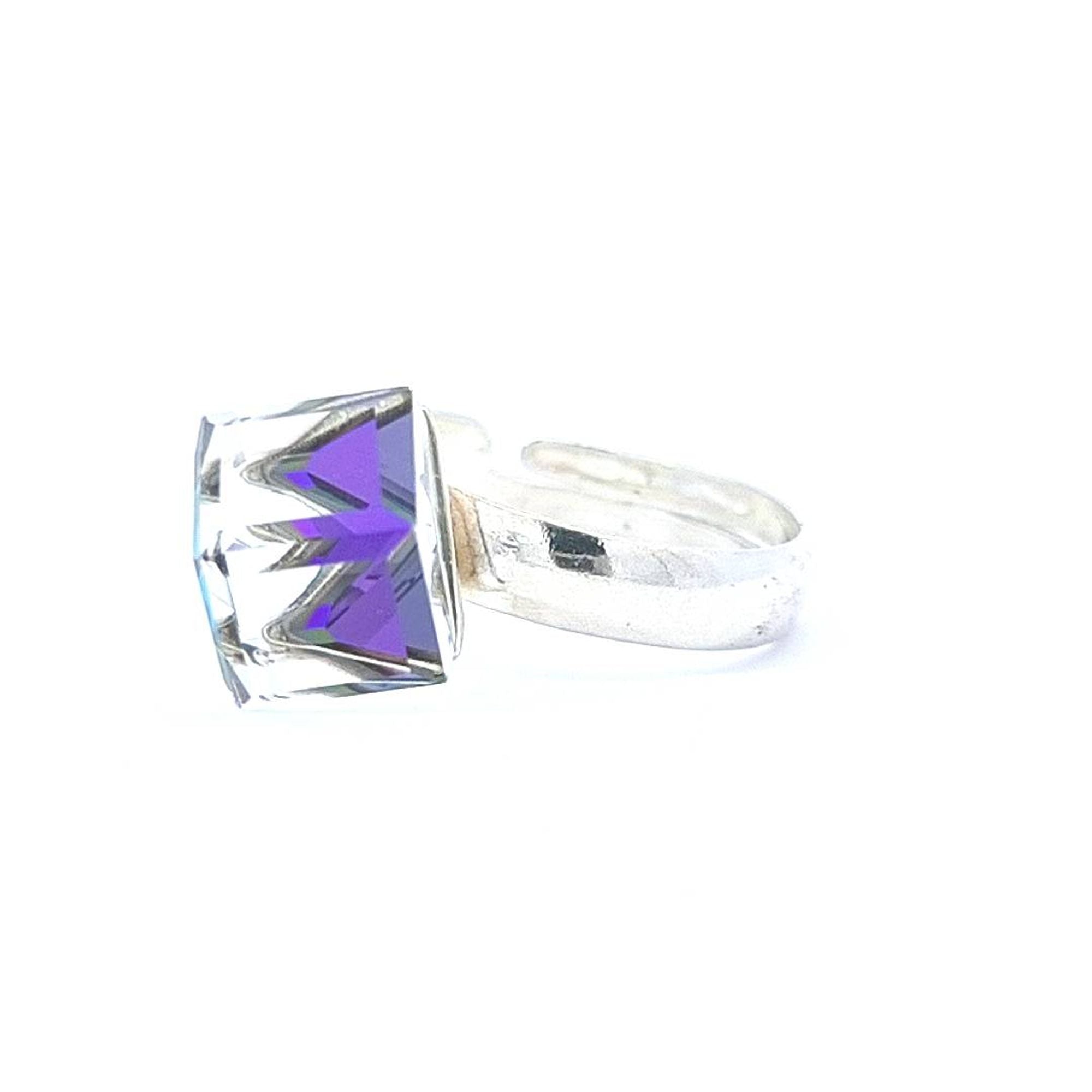 GeoGlimmer Cube Ring in Sterling Silver with a Striking Bermuda Blue Crystal by Magpie Gems