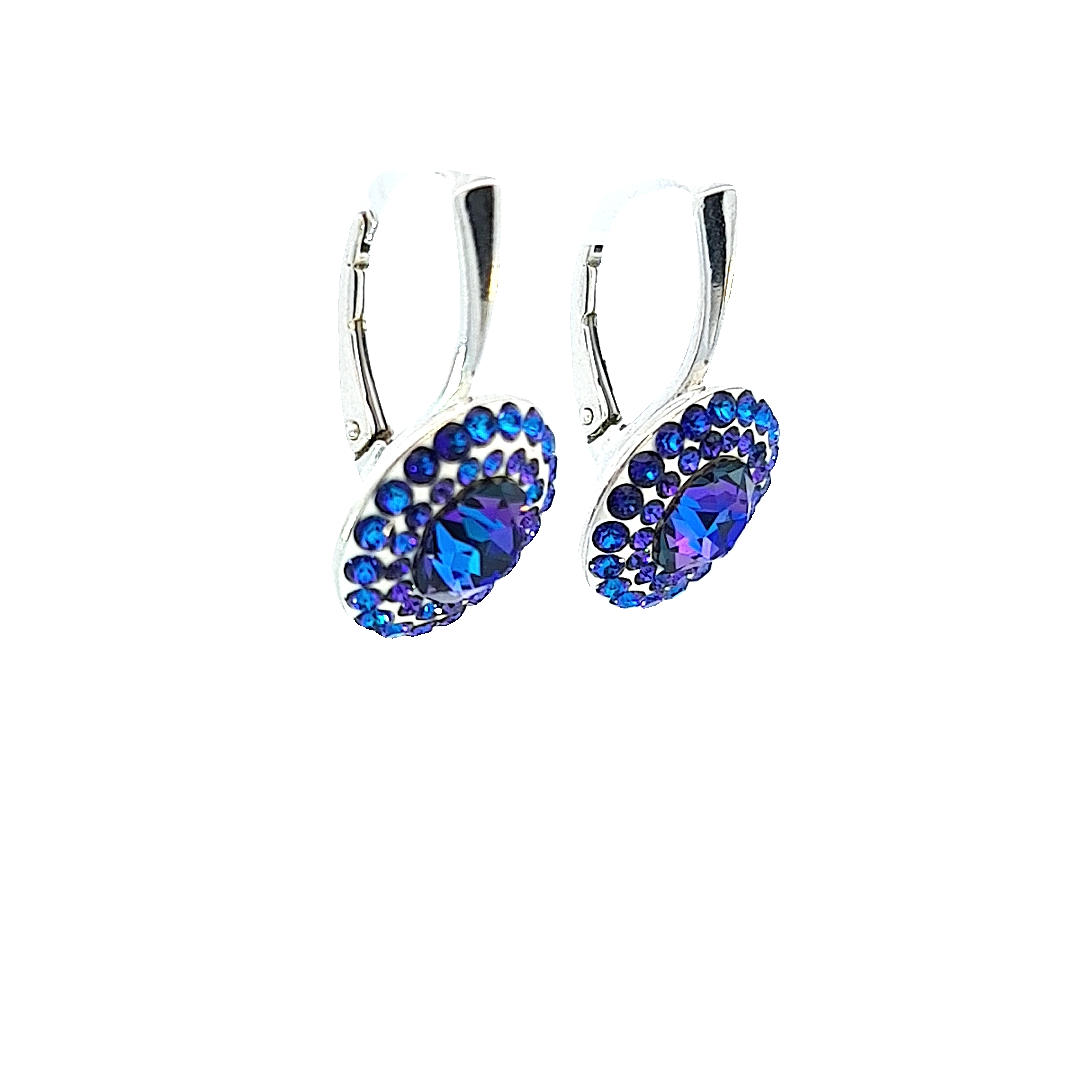 Side View of Double Halo Heliotrope Pave Drop Earrings in Sterling Silver