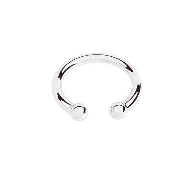 Sterling Silver Minimalist Ear Cuff – front view showcasing elegant, adjustable unisex design. Close-up of an Irish Sterling Silver 925 Wire Ear Cuff with Balls by Magpie Gems in Ireland