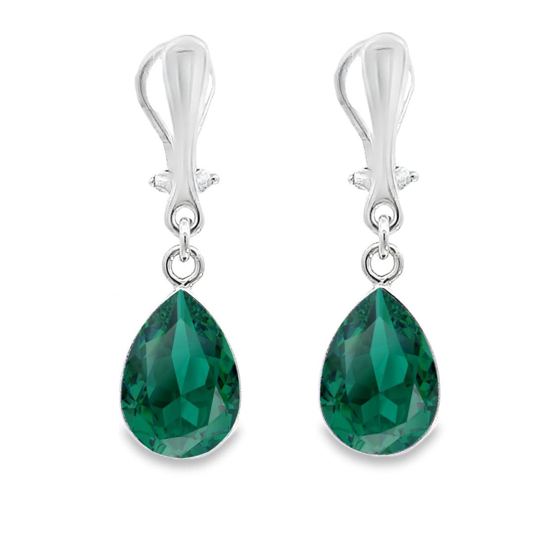 Emerald Green Pear-Shaped Clip-On Teardrop Earrings in Sterling Silver made in Ireland by Magpie Gems