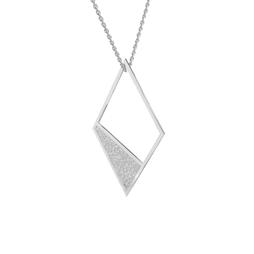 Intricate Rhombus Sterling Silver Geometric Pendant Necklace