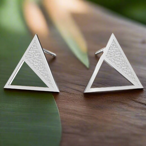 Front view of Sterling Silver Triangle Stud Earrings with a modern geometric design by Magpie Gems in Ireland