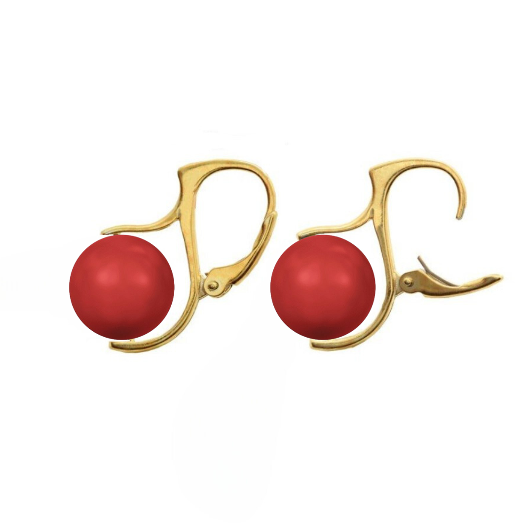 Vibrant Coral Pearl Drop Earrings in 24k Gold Plating - Magpie Gems