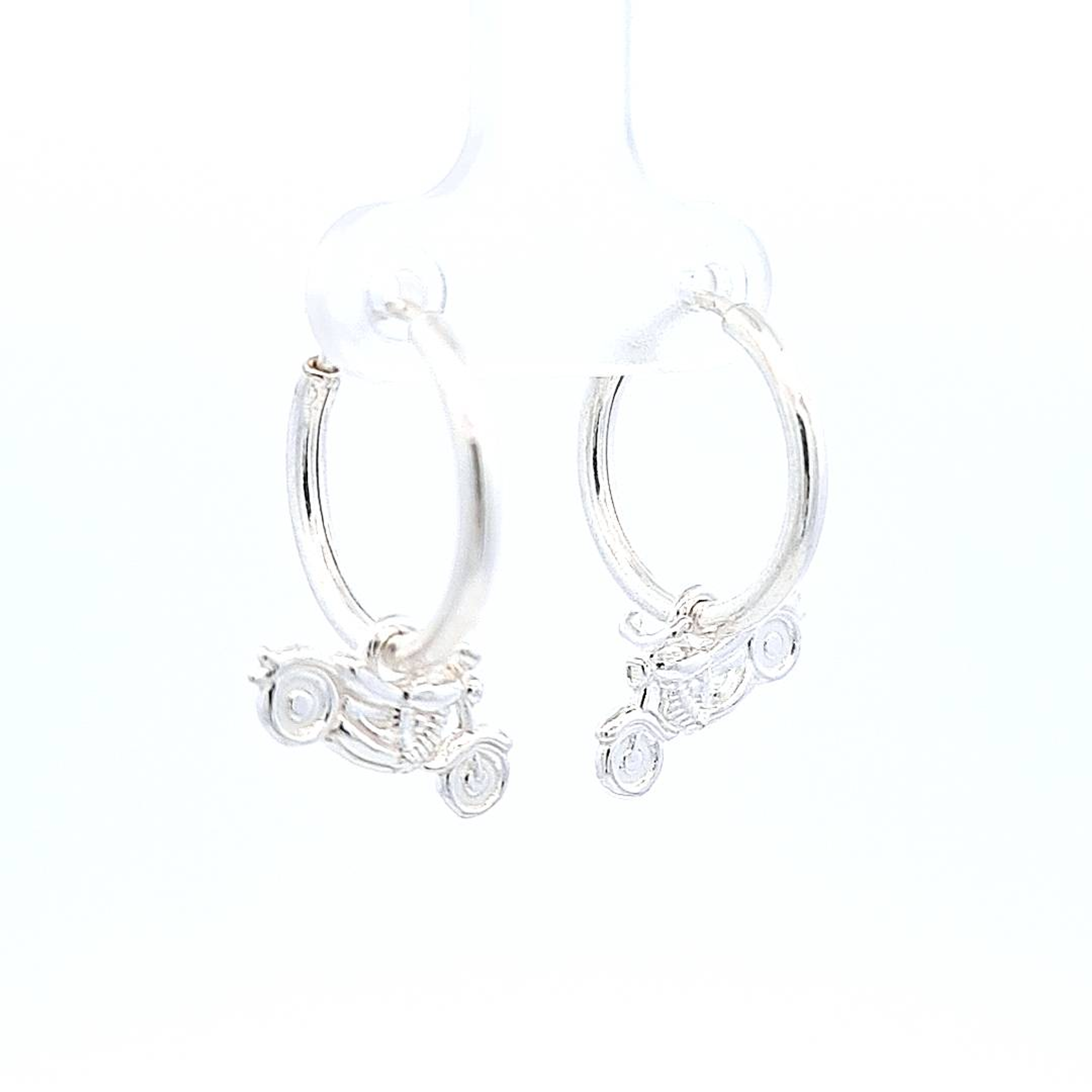 Irish Hand-Finished Sterling Silver Motorcycle Charm Hoop Earrings