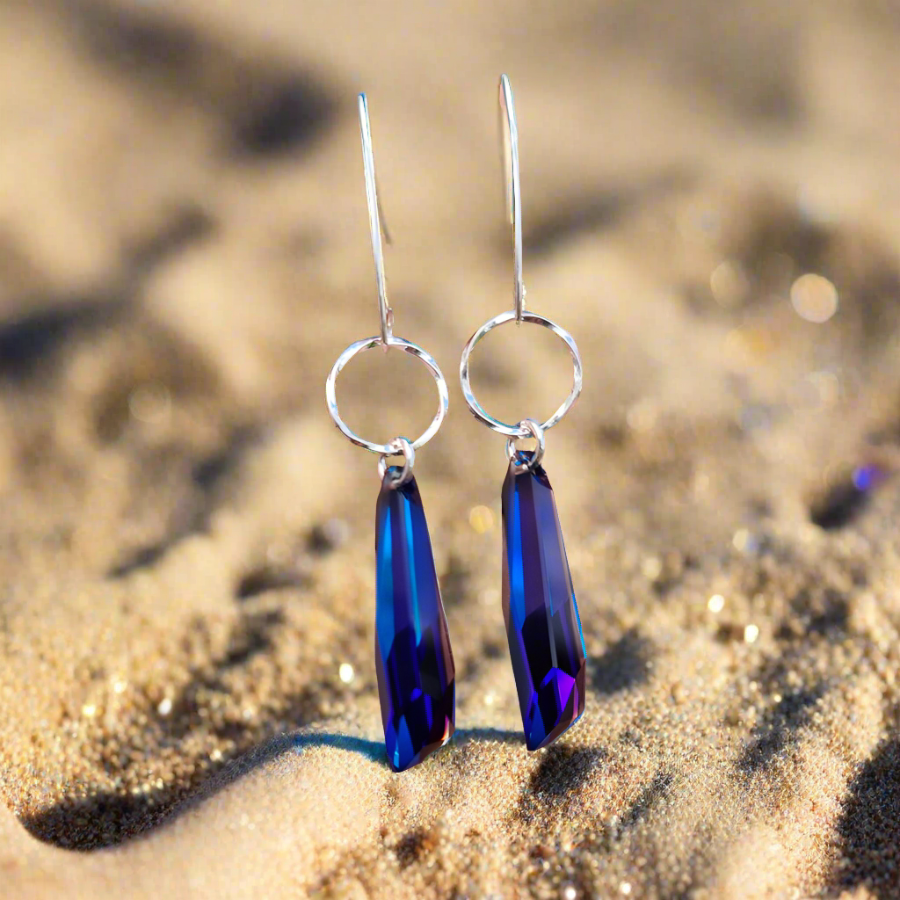 Bermuda Blue Icicle Long Drop Earrings in Sterling Silver