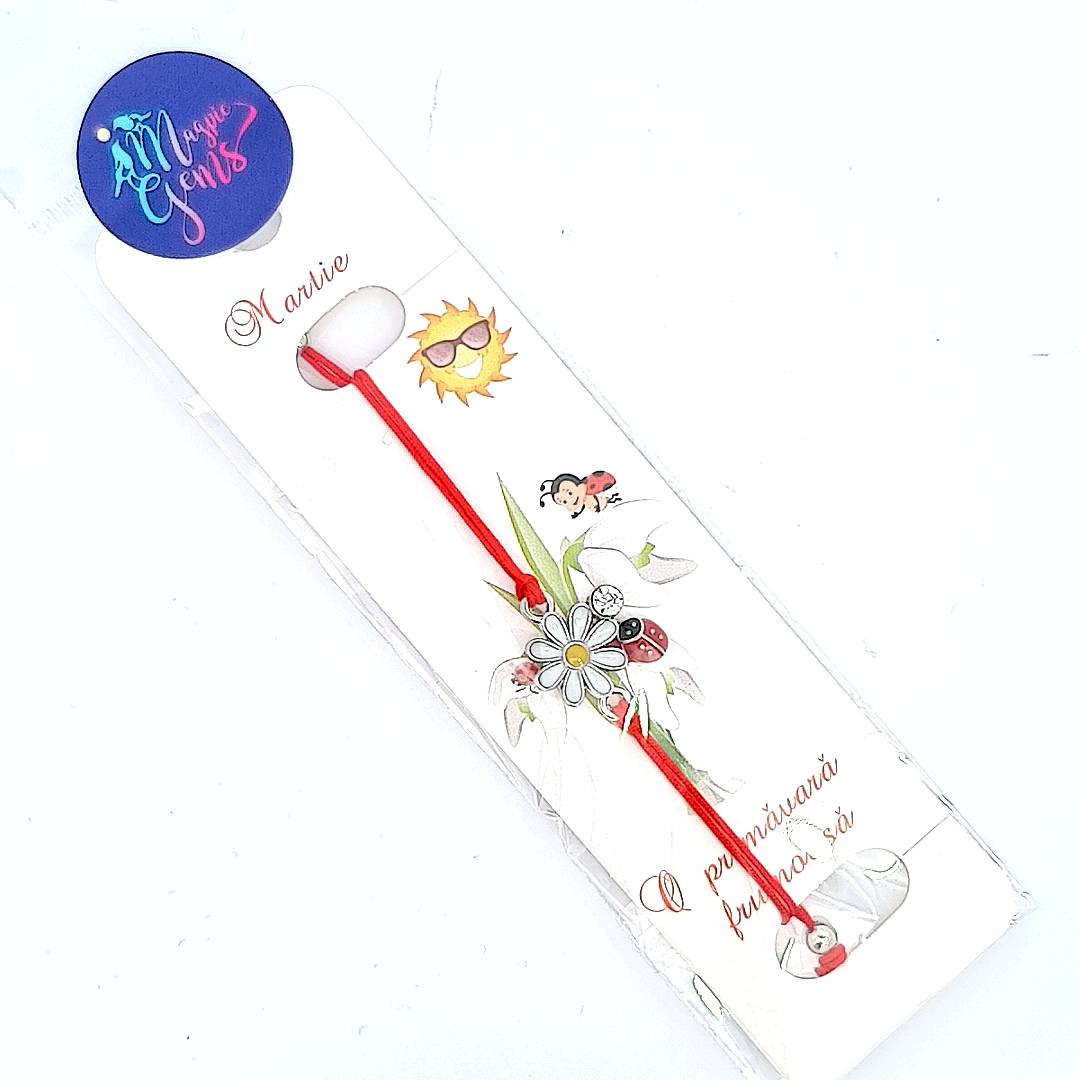 Flower and Ladybird Martisor Bracelet - Silver or Gold