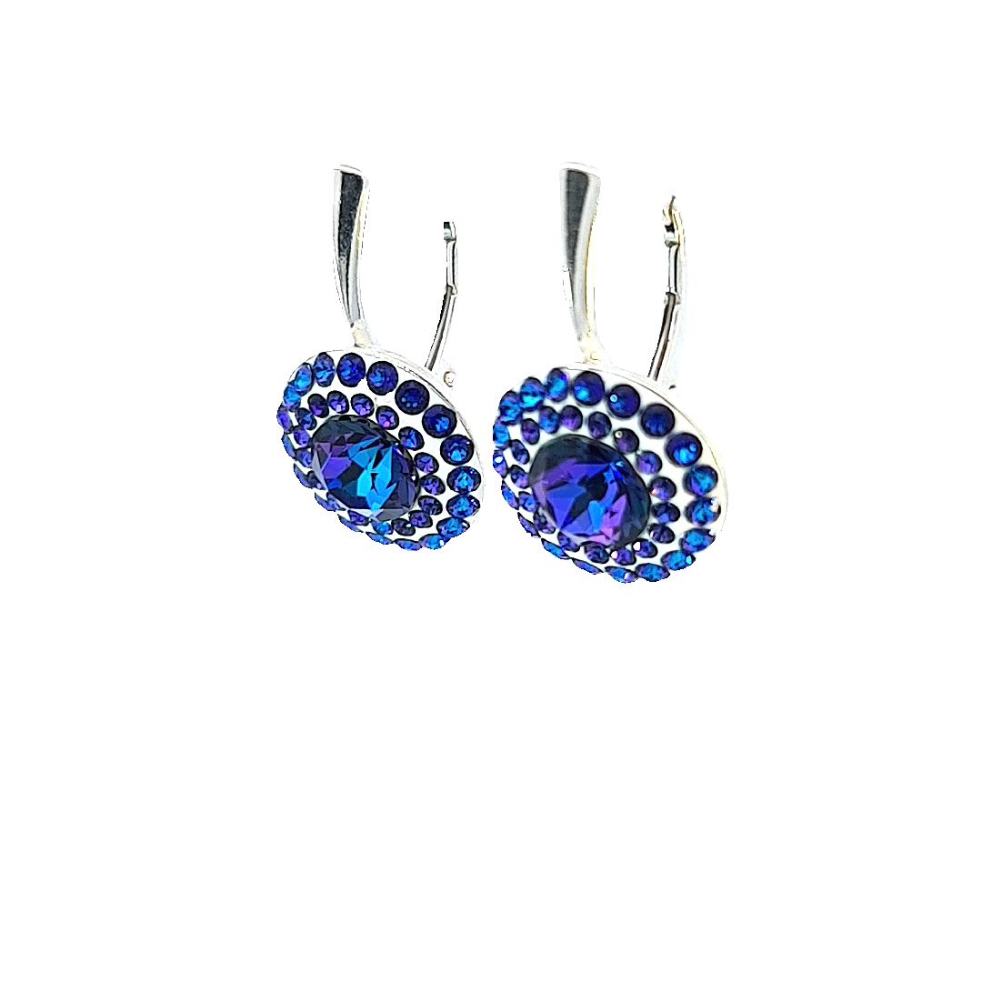 Irish Statement Sterling Silver Heliotrope Pave Drop Earrings with Double Crystal Halo