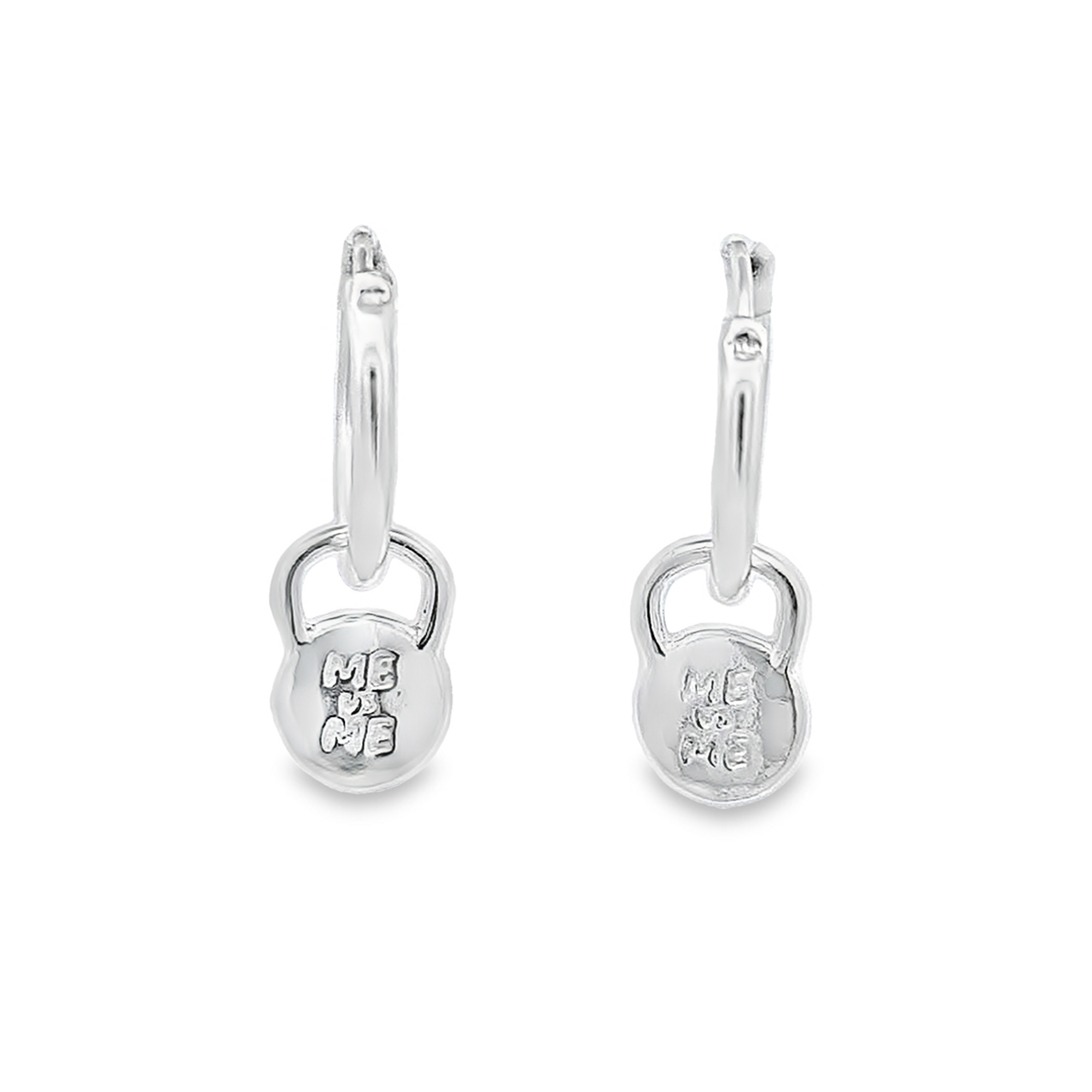 Hand-Finished Sterling Silver Hoop Earrings with Kettlebell Charm