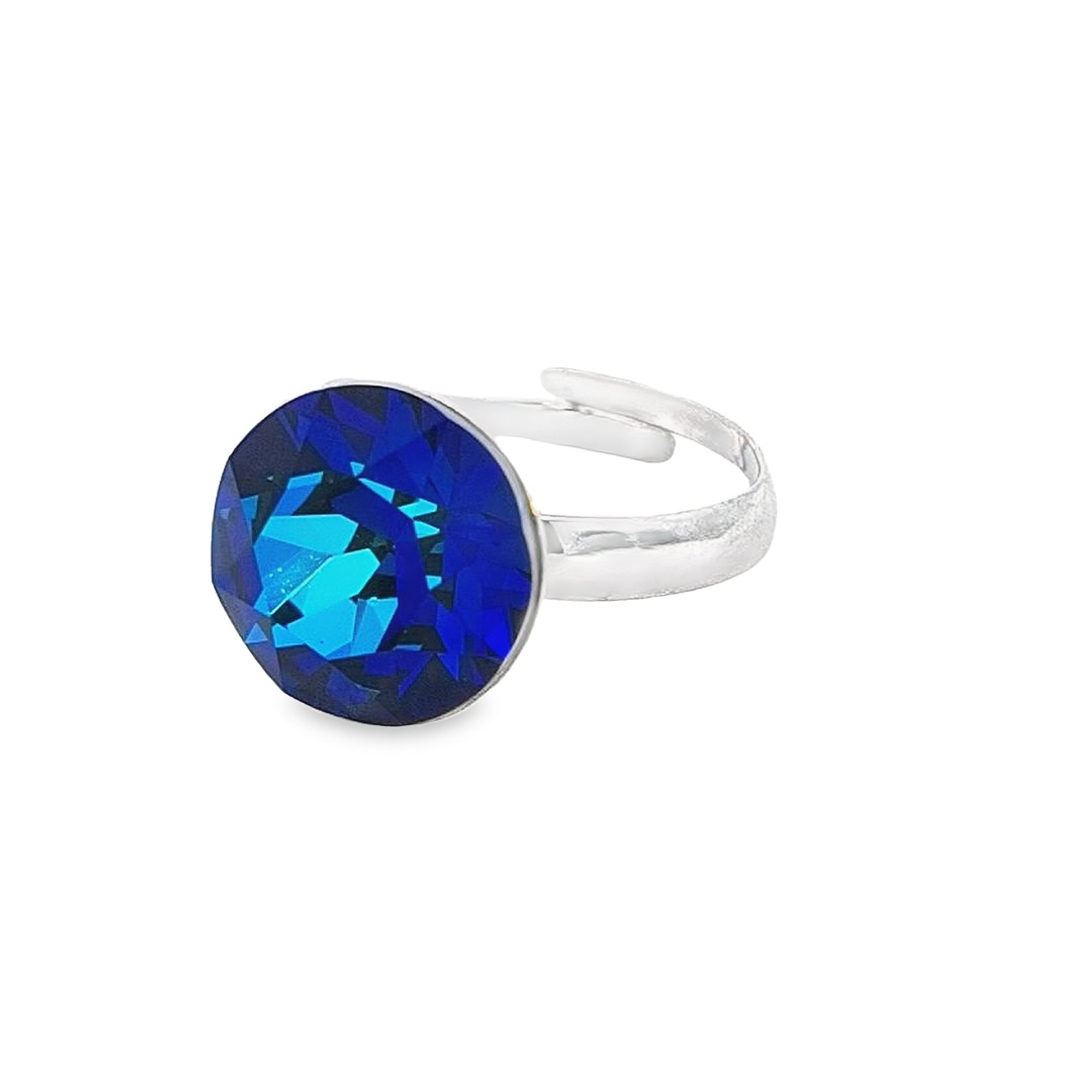 Bermuda Breeze - Sterling Silver Ring with Side View of Ocean Blue Chaton Crystal - Magpie Gems Ireland