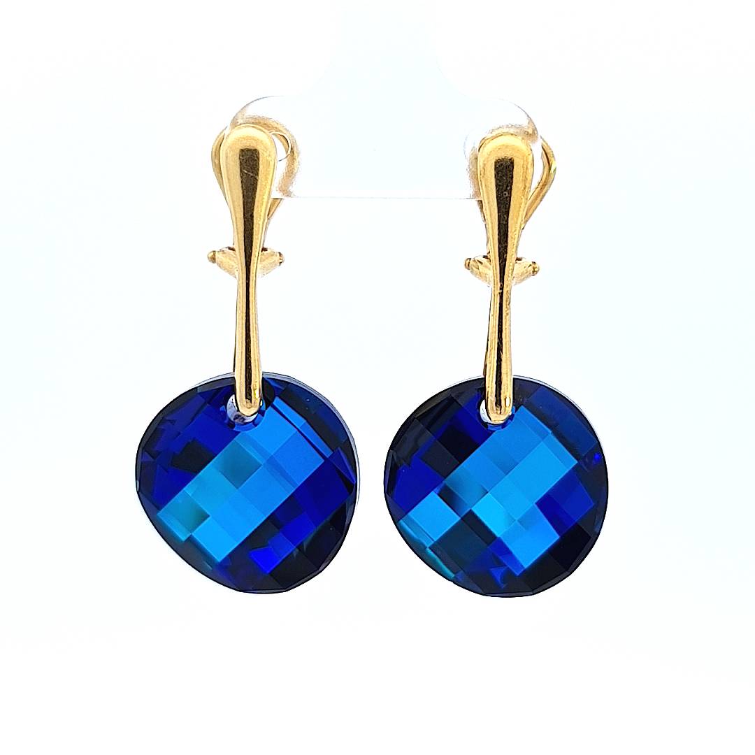 Multicoloured Twist Clip On Earrings in Gold with Bermuda Blue Large Crystals