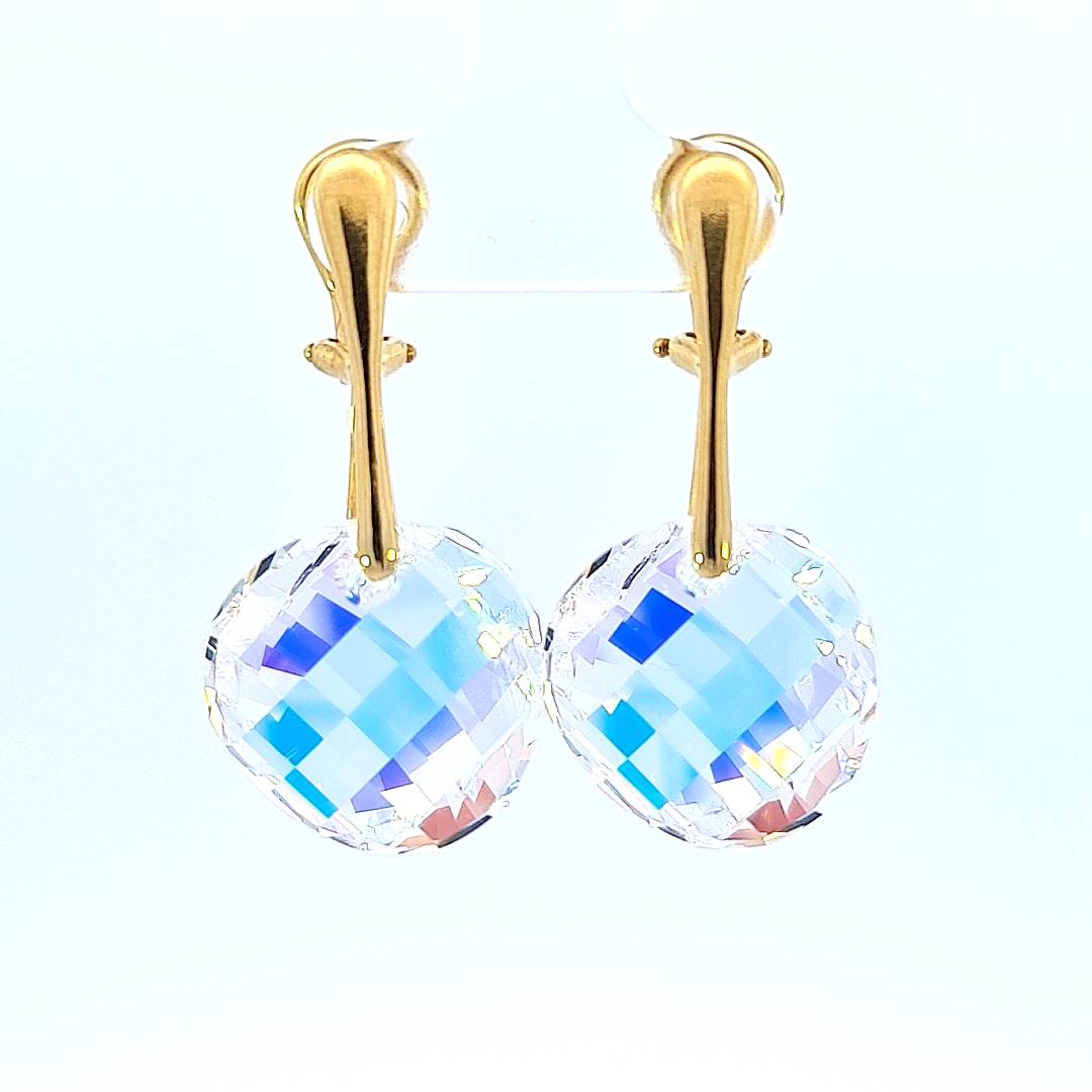 Multicoloured Twist Clip On Earrings in Gold with Crystal AB Large Crystals