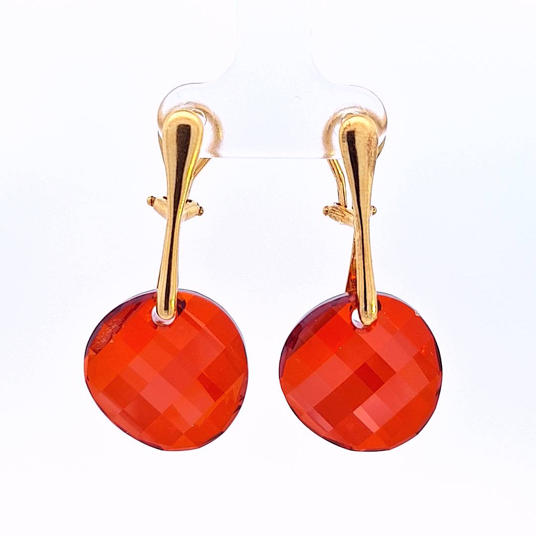 Multicoloured Twist Clip On Earrings in Gold with Red Magma Crystals