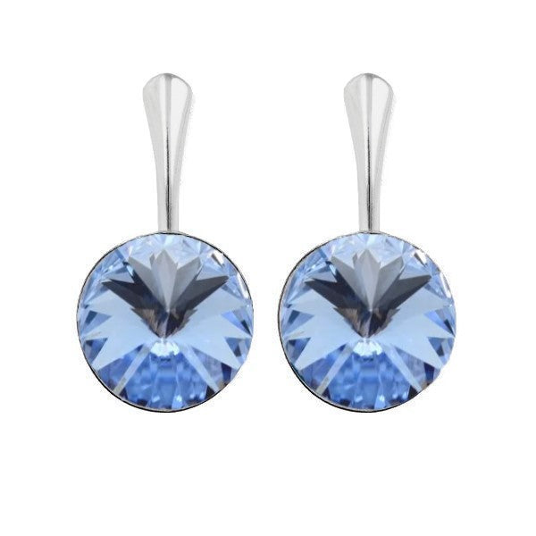 Sterling Silver Drop Earrings with 12mm Light Sapphire Rivoli Crystal