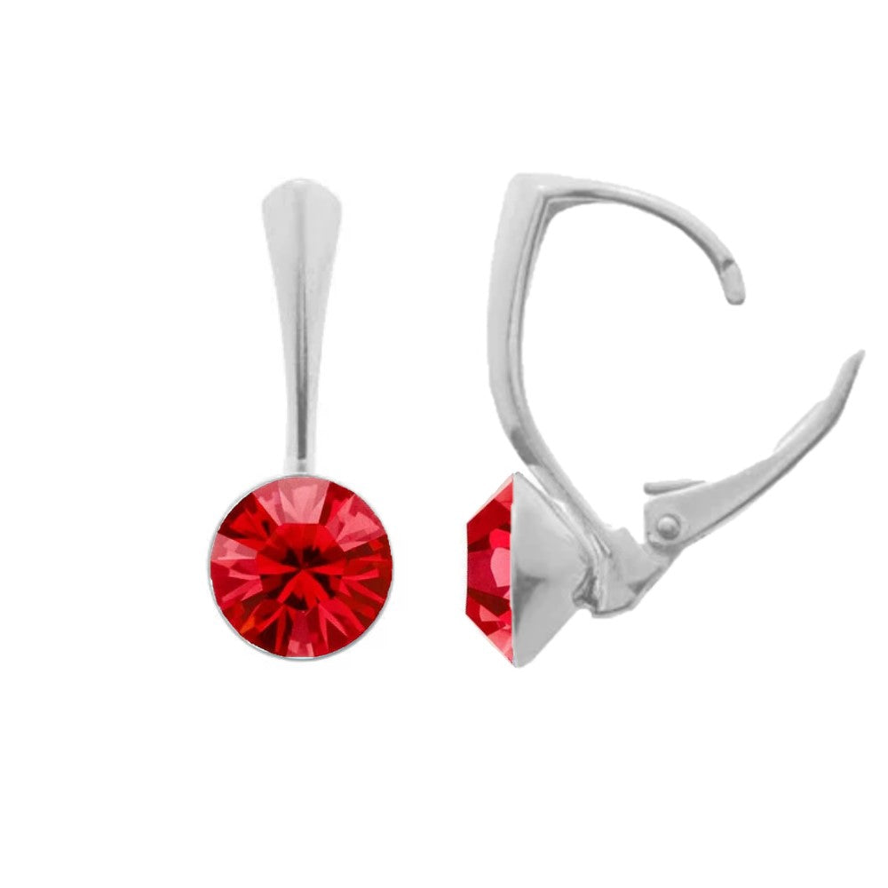 Light Siam Red Round Chaton Crystal Drop Earrings in Sterling Silver